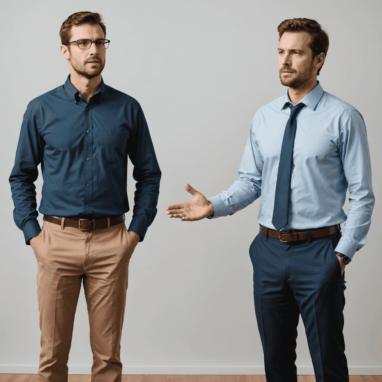 A split-screen image showing two speakers: one with poor body language (slouching, avoiding eye contact) and another with excellent body language (standing tall, making eye contact, using expressive gestures). The contrast highlights the impact of effective nonverbal communication.