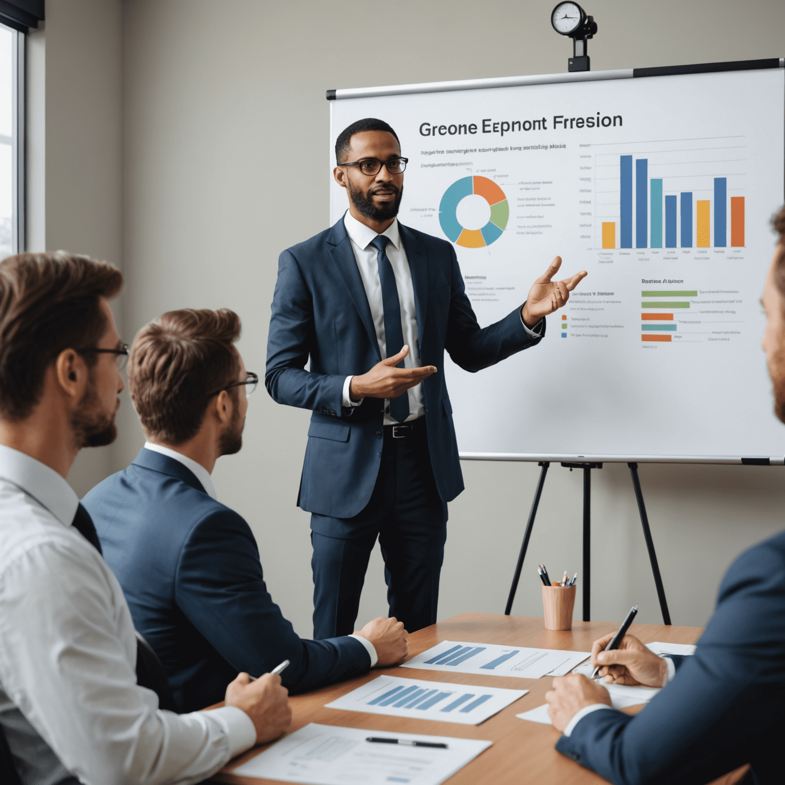 A professional using visual aids to tell a compelling story during a business presentation
